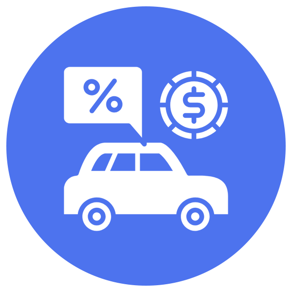 carsDNA.com - Car icon with percentage and dollar sign symbols on a blue background