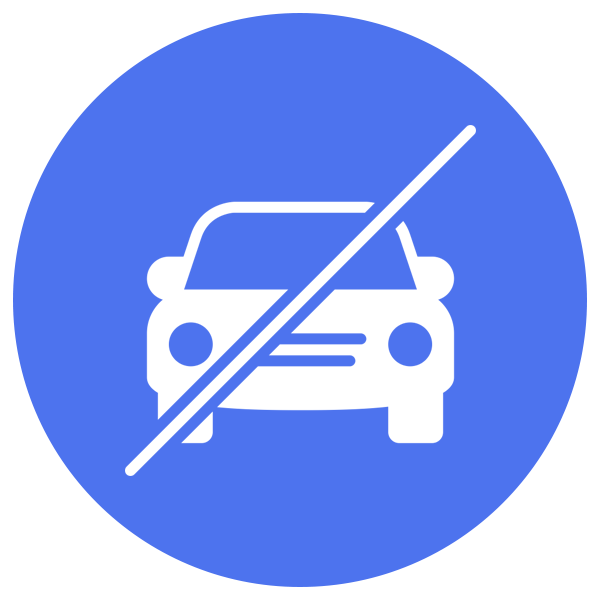 carsDNA.com - No cars allowed sign with a blue circle and white car icon on a white background