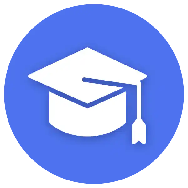 Graduation cap icon on a blue circle