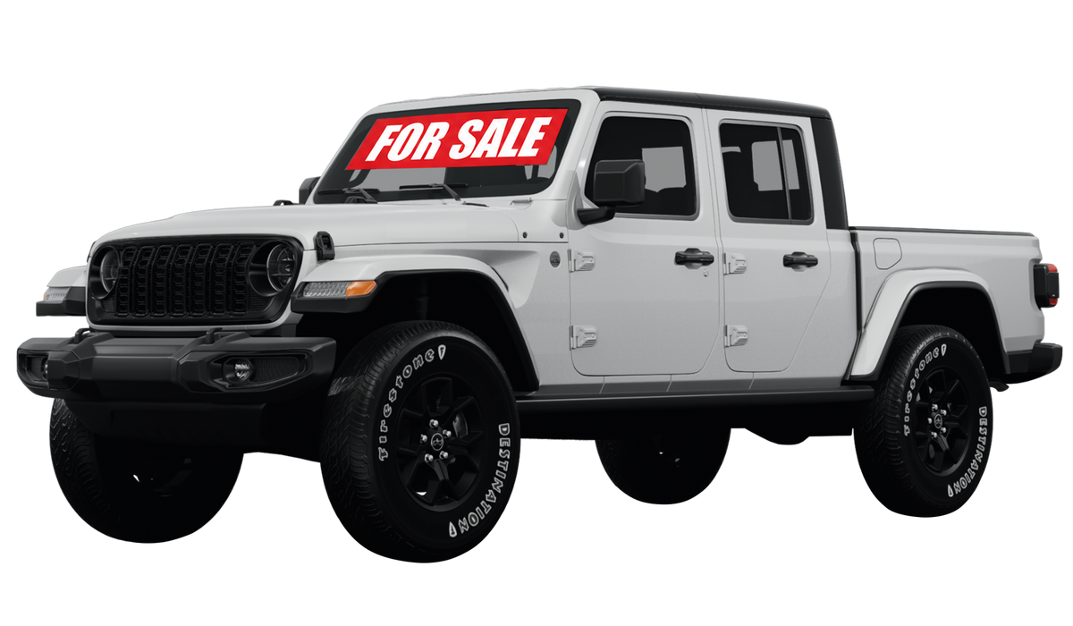 carsdna.com | White pickup truck ute with 'For Sale' sign on a white background
